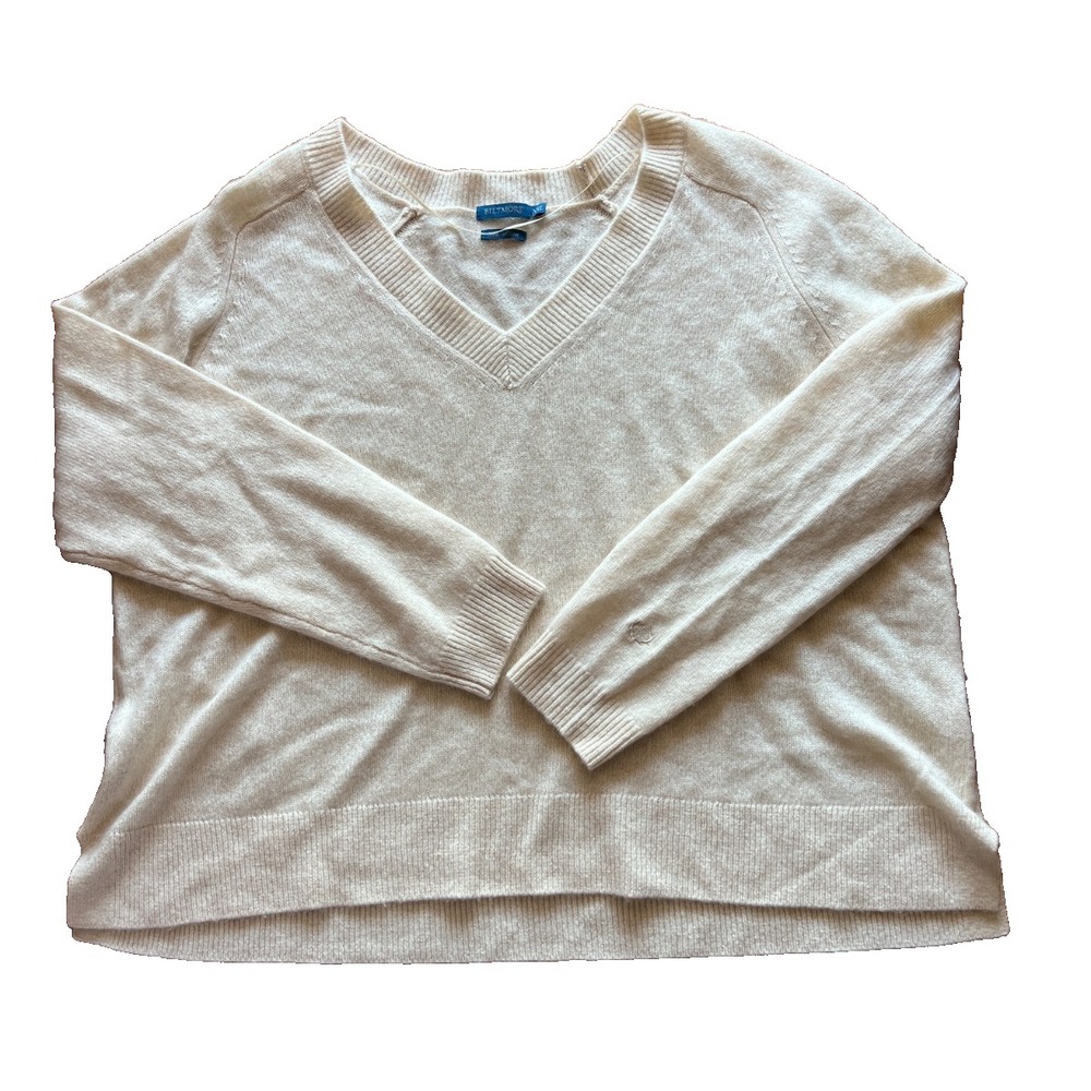 Biltmore Womens Cashmere Sweater Pullover Boxy V Neck Long Sleeve Ivory Size XXL
